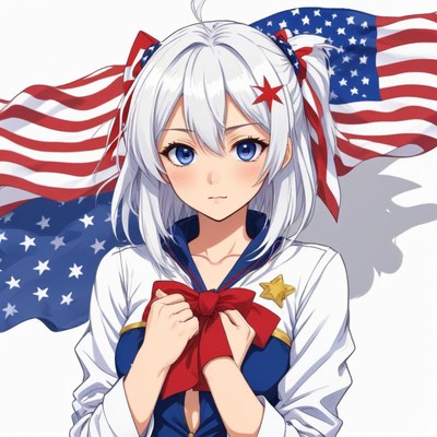 Woman in patriotic outfit with american flags