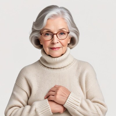 Elderly woman in cozy sweater with gentle expression
