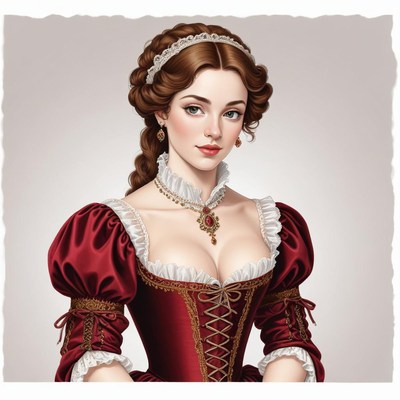 Elegant woman in red dress from a historical era
