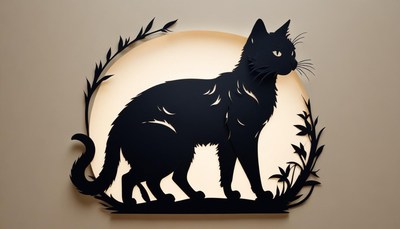Silhouette of a cat with decorative nature elements