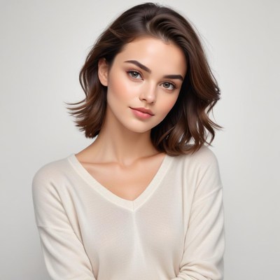 Portrait of a young woman with soft features in neutral tone