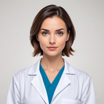Young female doctor in a medical coat looking confident