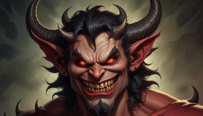 Fiery character with horns and a wicked grin