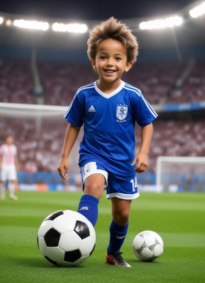 Young boy enjoying soccer practice on a sunny day