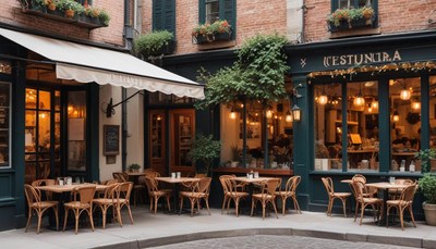 Charming outdoor cafes in a cozy street setting