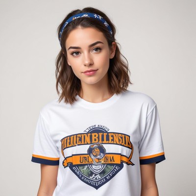 Stylish young woman in casual shirt with headband