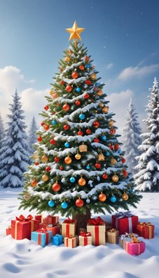 Festive christmas tree decorated with colorful ornaments