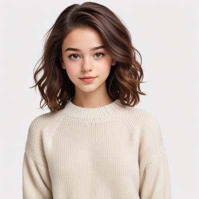 Confident youth in light sweater and wavy hair