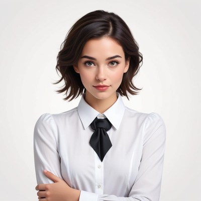 Young woman in a white shirt with black tie