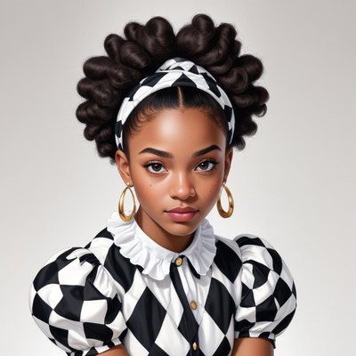 Fashionable young woman in striking black and white outfit