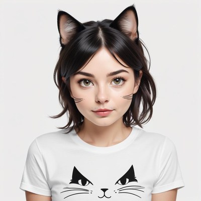 Cat-inspired fashion look with accessories and makeup