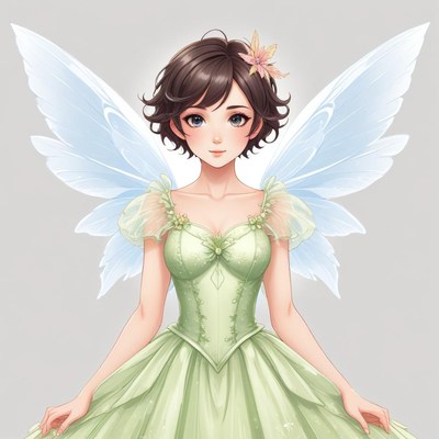 Beautiful fairy with delicate wings in a green dress