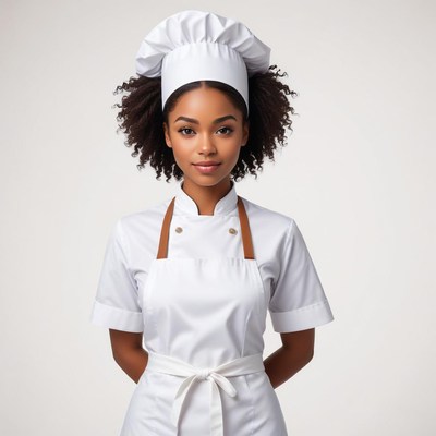 Young chef in white uniform poses confidently