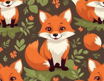 Cute fox characters with floral background pattern