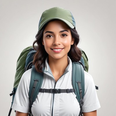 Young woman ready for outdoor adventure with backpack