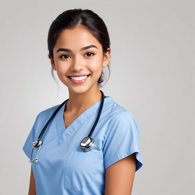 Smiling nurse with stethoscope on neutral background