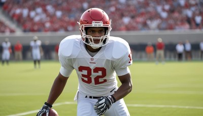 Football player practicing on the field during a game day