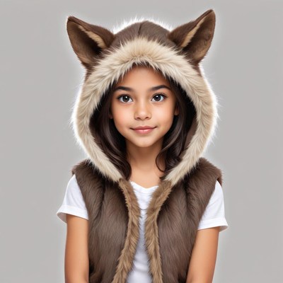 Young girl wearing a cozy animal-themed hooded vest