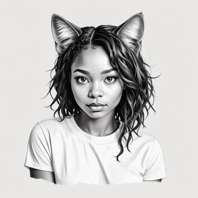 Young woman with cat ears in artistic illustration