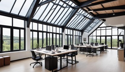 Modern office space with natural light in a sleek design