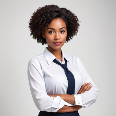 Confident businesswoman poses in stylish office attire