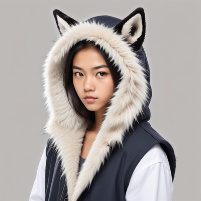 Girl wearing cozy hoodie with wolf ears