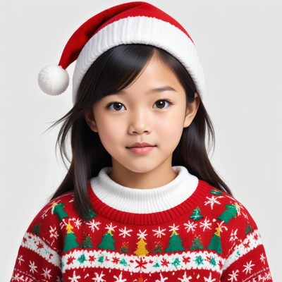 Festive child in santa hat and holiday sweater