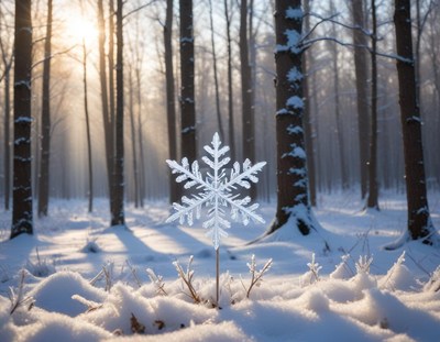 Beautiful snowflake in a serene winter forest scene