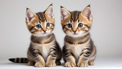 Cute kittens sitting side by side with curious expressions