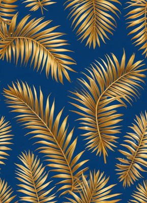 Golden palm leaves on deep blue background design