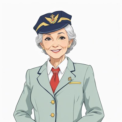 Confident senior flight attendant in uniform smiling