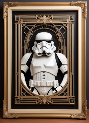Stormtrooper display art in vintage frame