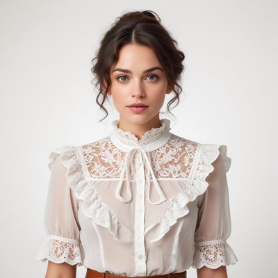 Elegant woman in lace blouse poses for a portrait