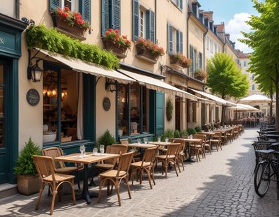Charming outdoor cafe scene in a quaint european street