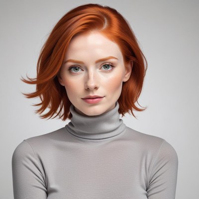 Bright red-haired woman with a calm expression