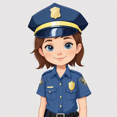 Young girl dressed as a police officer in a cartoon style