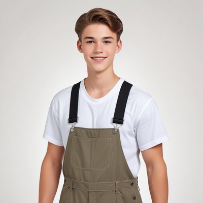 Young person smiling in casual outfit with overalls
