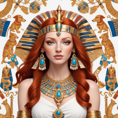 Ancient queen with detailed egyptian attire and motifs