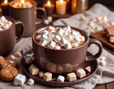 Delicious hot chocolate with marshmallows in cozy setting