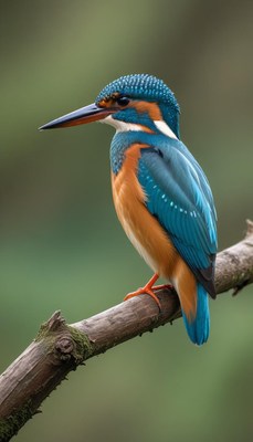 Kingfisher perched on a branch in a natural setting