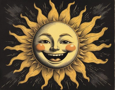 Happy sun with a smiling face and cheerful rays