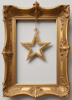 Decorative golden frame with a hanging star ornament