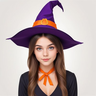 Young girl wears witch hat for halloween celebration