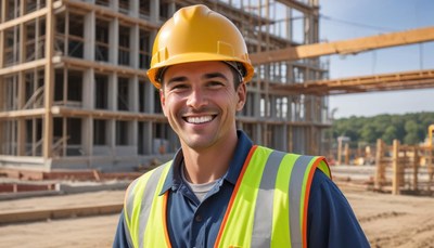 Smiling construction worker on a building site