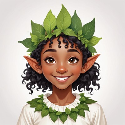 Young girl with leaf crown and cheerful smile in nature