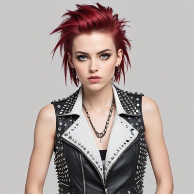 Red-haired model poses in stylish punk fashion look