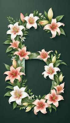 Lily and leaf floral letter design