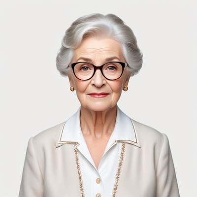 Elderly woman with stylish glasses and elegant attire