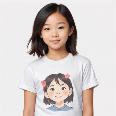 Cute girl wearing a t-shirt with cartoon design