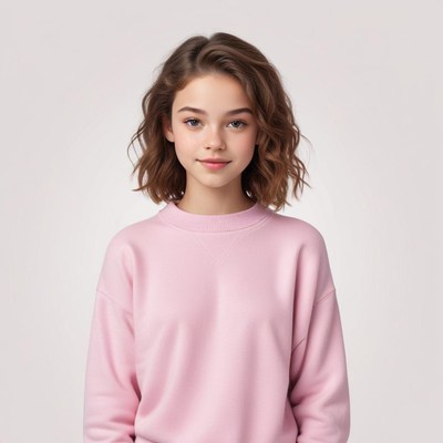 Young girl with wavy hair wearing a pink sweater